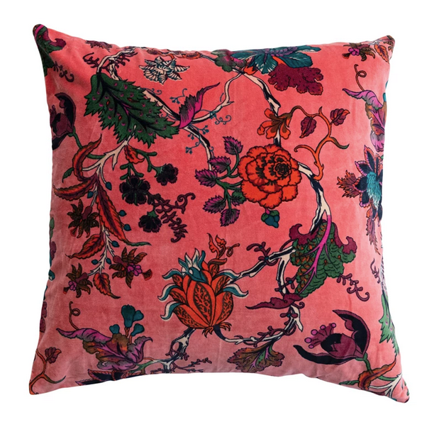 Velvet Printed Pillow with Chambray Back L20”