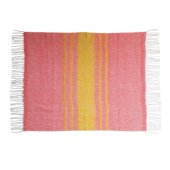 Pink & Yellow Acrylic & Wool Stripes Fringe Throw L60″ W50″