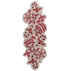 Candy Canes & Ornaments Hand-Embroidered Slub Table Runner L38″