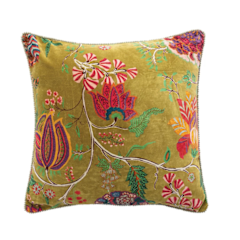 Printed Velvet Pillow with Mini Pom Trim L20″